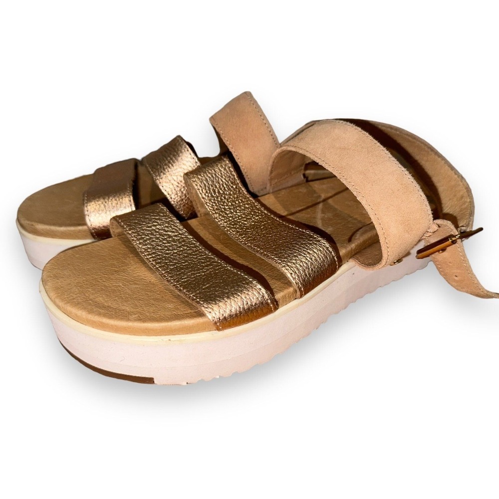 G1 Ugg Braelynn Womens New 9.5 Platform Sandal Metallic Rose Gold Buckle Closure